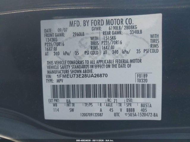45024039 :رقم المزاد ، 1FMEU73E28UA26870 vin ، 2008 Ford Explorer Xlt مزاد بيع