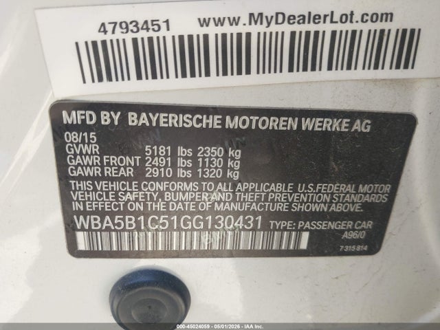 45024059 :رقم المزاد ، WBA5B1C51GG130431 vin ، 2016 Bmw 535i مزاد بيع
