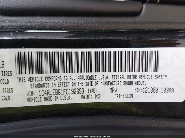 Продаж на аукціоні авто 2015 Jeep Grand Cherokee Limited, vin: 1C4RJEBG1FC192693, номер лоту: 45024064