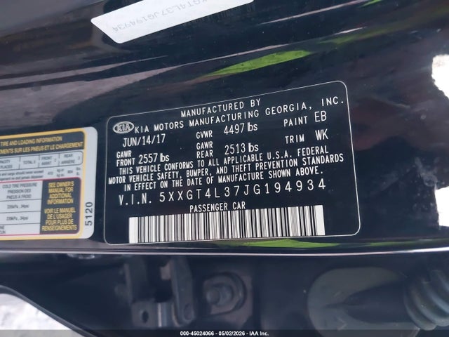 2018 Kia Optima Lx მანქანა იყიდება აუქციონზე, vin: 5XXGT4L37JG194934, აუქციონის ნომერი: 45024066