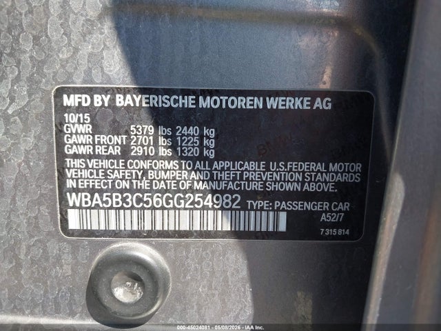Aukcja sprzedaży 2016 Bmw 535i Xdrive, vin: WBA5B3C56GG254982, numer aukcji: 45024081