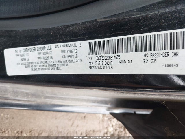 45024093 :رقم المزاد ، 1C3CDZEG2CN314675 vin ، 2012 Dodge Avenger Sxt Plus مزاد بيع