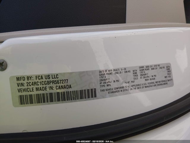 Продаж на аукціоні авто 2023 Chrysler Voyager Lx, vin: 2C4RC1CG8PR567277, номер лоту: 45024097