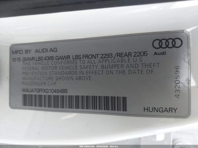 Продажа на аукционе авто 2016 Audi A3 1.8t Premium, vin: WAUA7GFFXG1049485, номер лота: 45024108