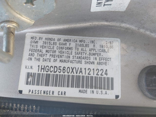 1997 Honda Accord Se მანქანა იყიდება აუქციონზე, vin: 1HGCD560XVA121224, აუქციონის ნომერი: 45024109