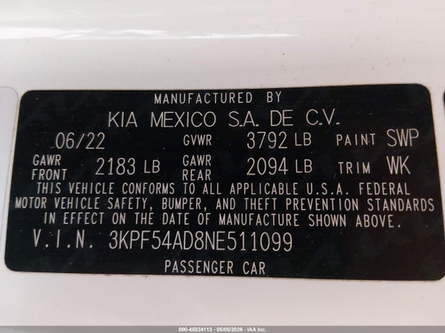 KIA Forte Gt-line 2022 3KPF54AD8NE511099 Image 9