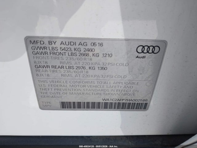 WA1C2AFP7HA002586 Audi Q5 2.0t Premium
