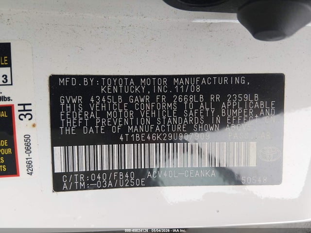 Продажа на аукционе авто 2009 Toyota Camry, vin: 4T1BE46K29U907909, номер лота: 45024126