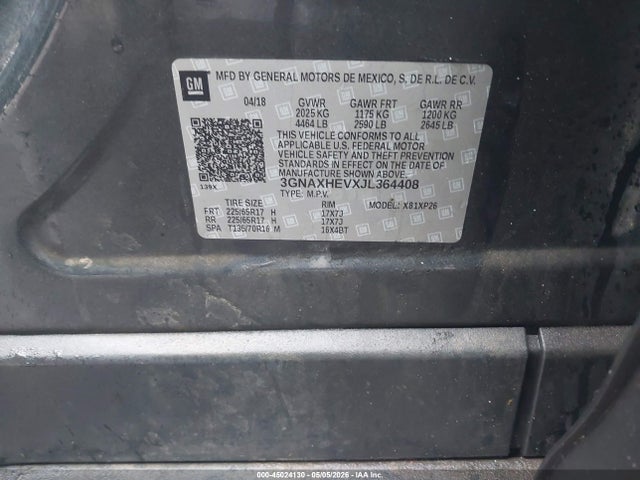 Aukcja sprzedaży 2018 Chevrolet Equinox Ls, vin: 3GNAXHEVXJL364408, numer aukcji: 45024130