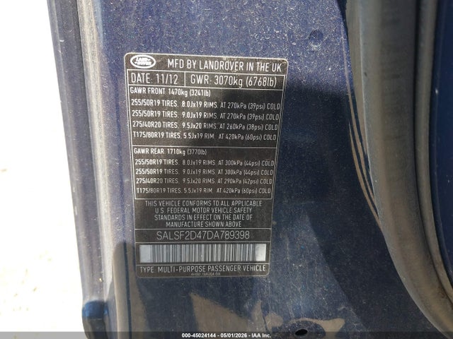 Aukcja sprzedaży 2013 Land Rover Range Rover Sport Hse, vin: SALSF2D47DA789398, numer aukcji: 45024144