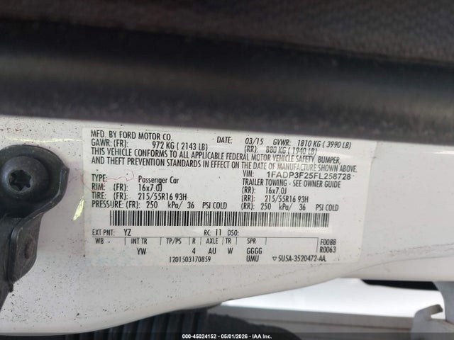 Продажа на аукционе авто 2015 Ford Focus Se, vin: 1FADP3F25FL258728, номер лота: 45024152