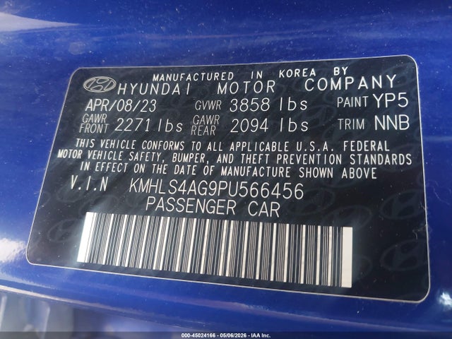 Aukcja sprzedaży 2023 Hyundai Elantra Sel, vin: KMHLS4AG9PU566456, numer aukcji: 45024166