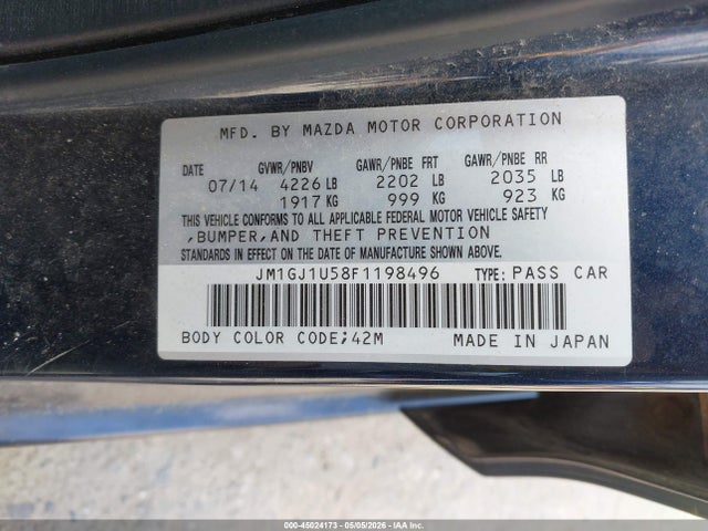 2015 Mazda Mazda6 I Sport მანქანა იყიდება აუქციონზე, vin: JM1GJ1U58F1198496, აუქციონის ნომერი: 45024173