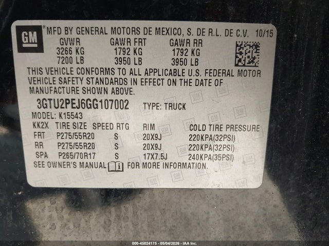 Продажа на аукционе авто 2016 Gmc Sierra 1500 Denali, vin: 3GTU2PEJ6GG107002, номер лота: 45024175