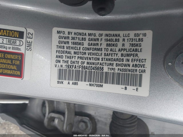 Продаж на аукціоні авто 2010 Honda Civic Lx, vin: 19XFA1F59AE045656, номер лоту: 45024183
