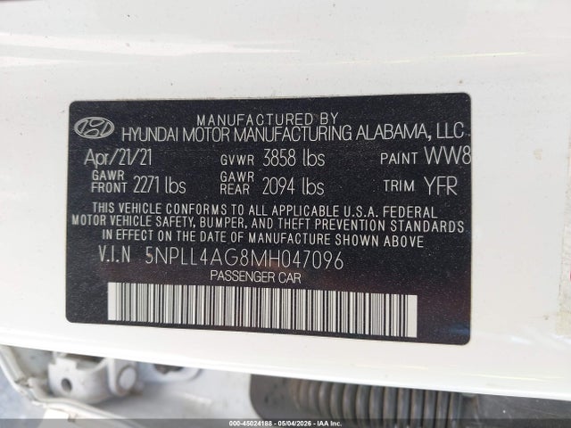 45024188 :رقم المزاد ، 5NPLL4AG8MH047096 vin ، 2021 Hyundai Elantra Se مزاد بيع