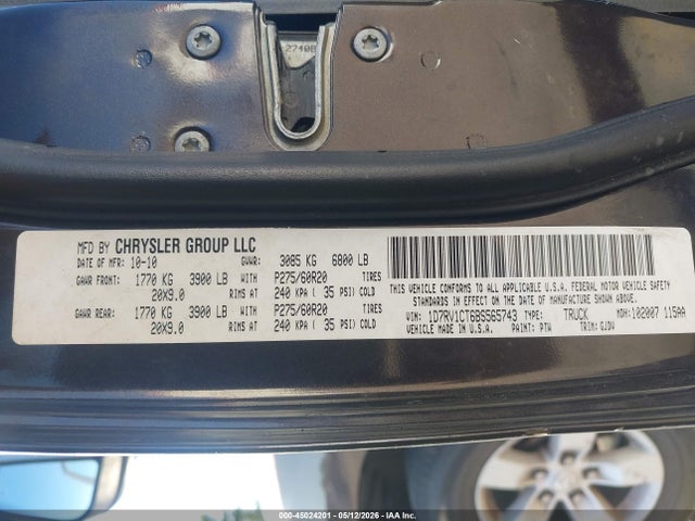 Продаж на аукціоні авто 2011 Ram Ram 1500 Laramie, vin: 1D7RV1CT6BS565743, номер лоту: 45024201