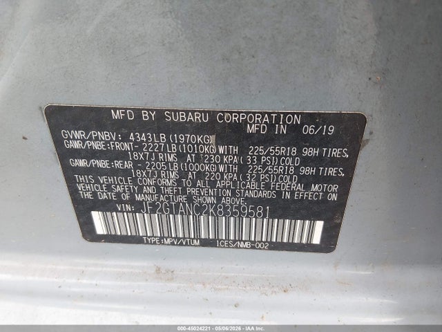Aukcja sprzedaży 2019 Subaru Crosstrek 2.0i Limited, vin: JF2GTANC2K8359581, numer aukcji: 45024221