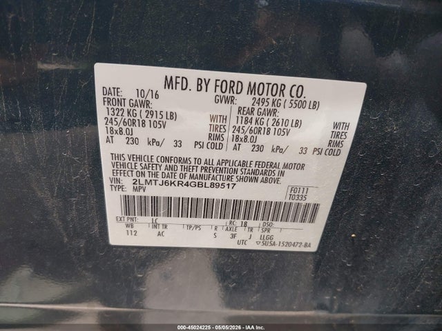Lincoln Mkx Select 2016 2LMTJ6KR4GBL89517 Image 9