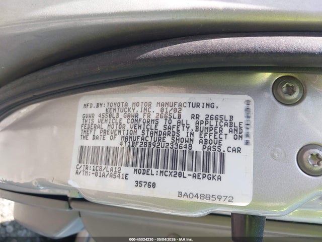 Aukcja sprzedaży 2002 Toyota Avalon Xls, vin: 4T1BF28B92U233648, numer aukcji: 45024230