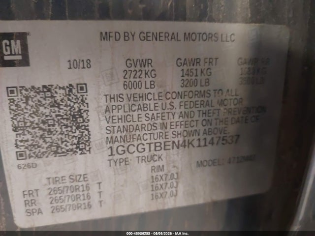 1GCGTBEN4K1147537 Chevrolet Colorado Wt
