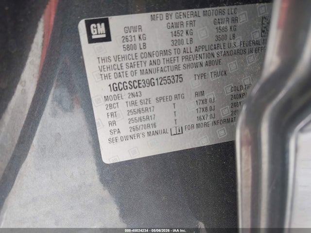 Aukcja sprzedaży 2016 Chevrolet Colorado Lt, vin: 1GCGSCE39G1255375, numer aukcji: 45024234