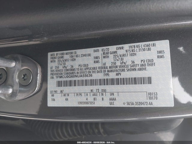 1FMCU0G60NUA55636 Ford ESCAPE SE