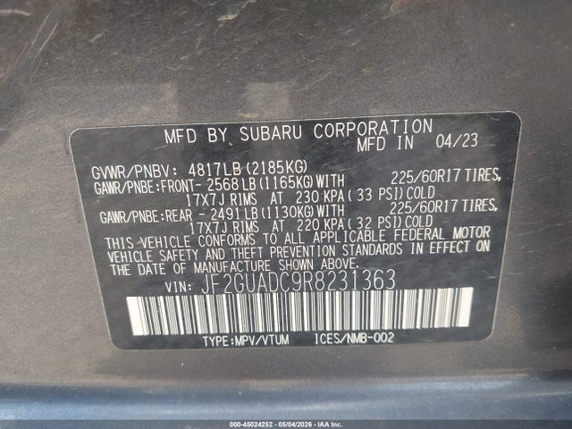 Продаж на аукціоні авто 2024 Subaru Crosstrek Premium, vin: JF2GUADC9R8231363, номер лоту: 45024252