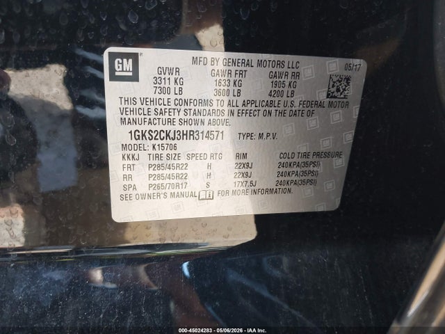 45024283 :رقم المزاد ، 1GKS2CKJ3HR314571 vin ، 2017 Gmc Yukon Denali مزاد بيع