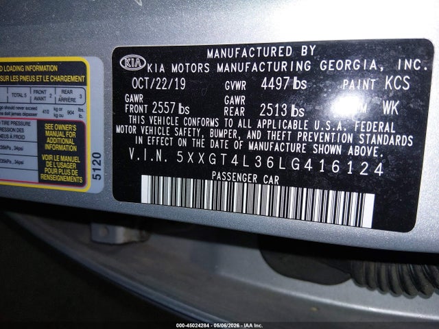 Aukcja sprzedaży 2020 Kia Optima Lx, vin: 5XXGT4L36LG416124, numer aukcji: 45024284
