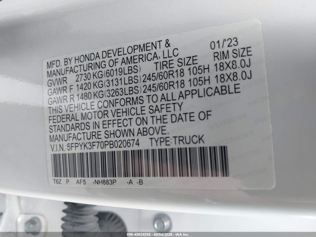 Honda Ridgeline Rtl-e 2023 5FPYK3F70PB020674 Image 9