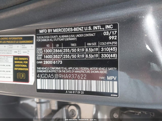 Продажа на аукционе авто 2017 Mercedes-benz Gle 350, vin: 4JGDA5JB9HA937622, номер лота: 45024294