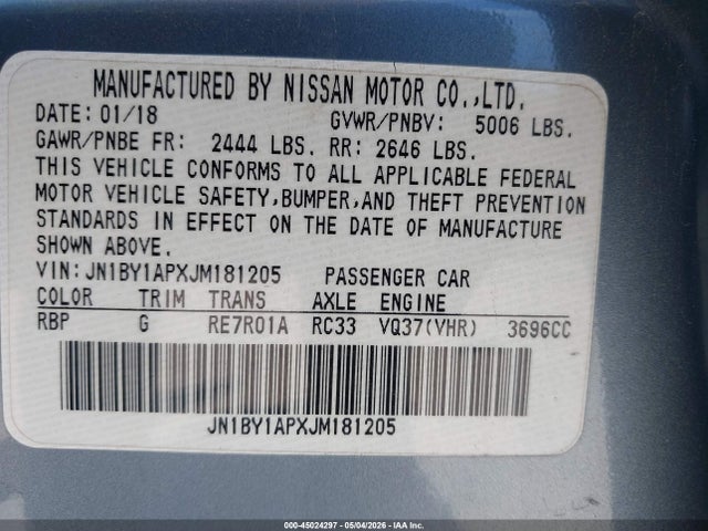 Продажа на аукционе авто 2018 Infiniti Q70 3.7 Luxe, vin: JN1BY1APXJM181205, номер лота: 45024297