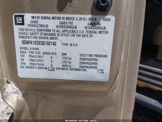 Продаж на аукціоні авто 2005 Chevrolet Suburban 1500 Lt, vin: 3GNFK16ZX5G102142, номер лоту: 45024300