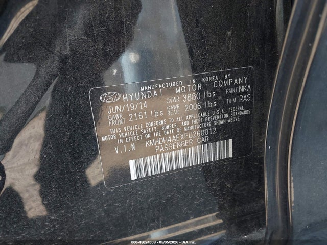 Продажа на аукционе авто 2015 Hyundai Elantra Se, vin: KMHDH4AEXFU260012, номер лота: 45024309