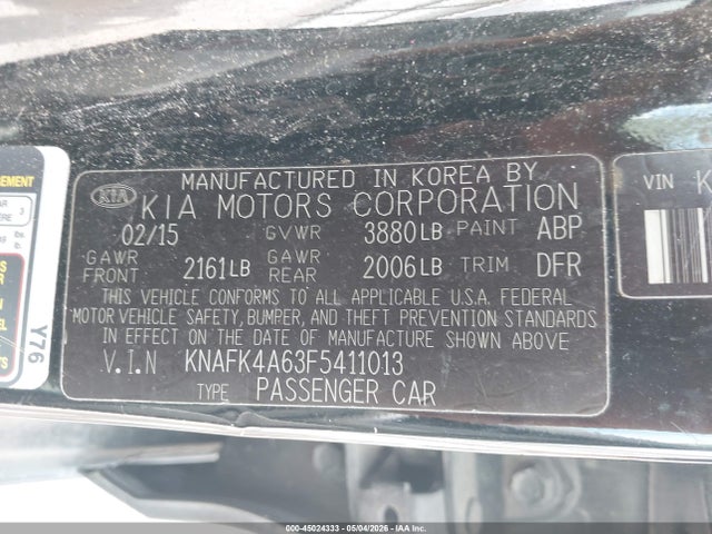 2015 Kia Forte Lx მანქანა იყიდება აუქციონზე, vin: KNAFK4A63F5411013, აუქციონის ნომერი: 45024333