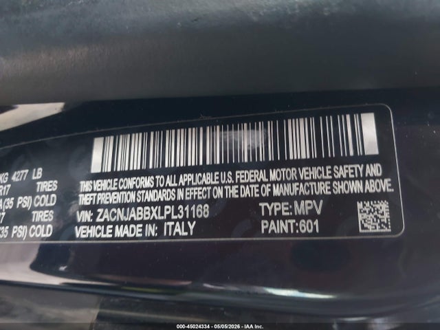 2020 Jeep Renegade Latitude Fwd მანქანა იყიდება აუქციონზე, vin: ZACNJABBXLPL31168, აუქციონის ნომერი: 45024334