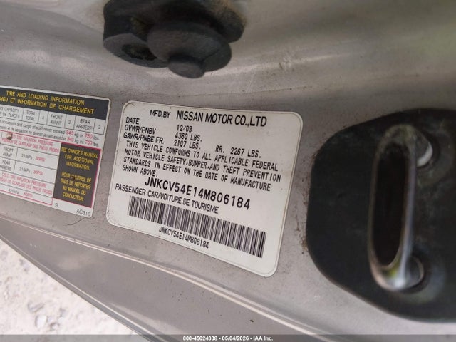 2004 Infiniti G35 მანქანა იყიდება აუქციონზე, vin: JNKCV54E14M806184, აუქციონის ნომერი: 45024338