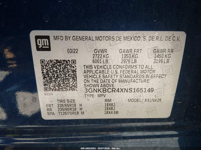 Продажа на аукционе авто 2022 Chevrolet Blazer Fwd 2lt, vin: 3GNKBCR4XNS165149, номер лота: 45024362