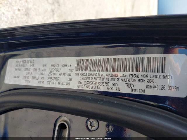 2018 Ram 1500 Tradesman  4x2 6'4 Box მანქანა იყიდება აუქციონზე, vin: 1C6RR6FG8JS279795, აუქციონის ნომერი: 45024365