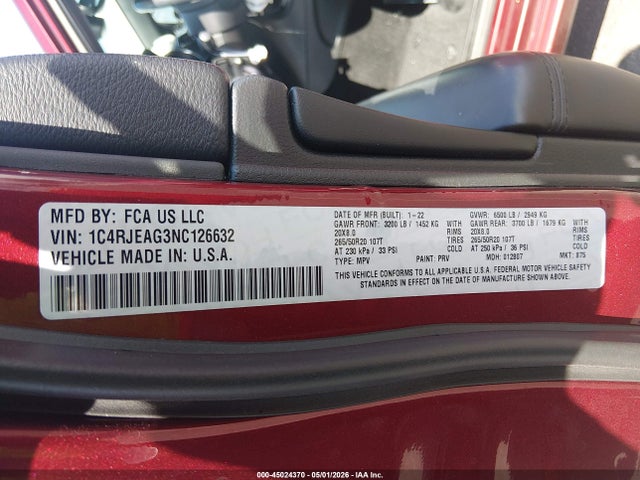 Продажа на аукционе авто 2022 Jeep Grand Cherokee Wk Laredo X 4x2, vin: 1C4RJEAG3NC126632, номер лота: 45024370