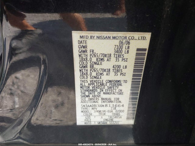 Продаж на аукціоні авто 2006 Infiniti Qx56, vin: 5N3AA08C66N813664, номер лоту: 45024374