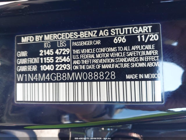 45024379 :رقم المزاد ، W1N4M4GB8MW088828 vin ، 2021 Mercedes-benz Glb 250 مزاد بيع