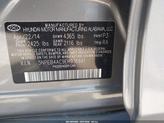 Продаж на аукціоні авто 2014 Hyundai Sonata Gls, vin: 5NPEB4AC9EH936841, номер лоту: 45024385