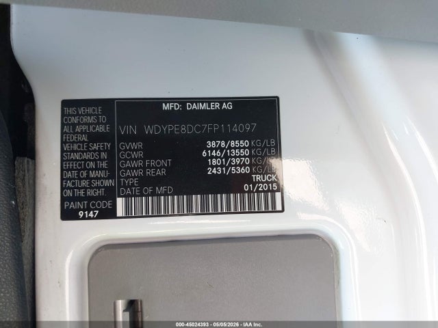 Freightliner Sprinter 2500 High Roof 2015 WDYPE8DC7FP114097 Image 9