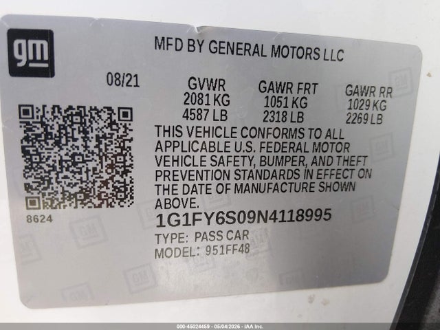 Aukcja sprzedaży 2022 Chevrolet Bolt Euv Fwd Lt, vin: 1G1FY6S09N4118995, numer aukcji: 45024459