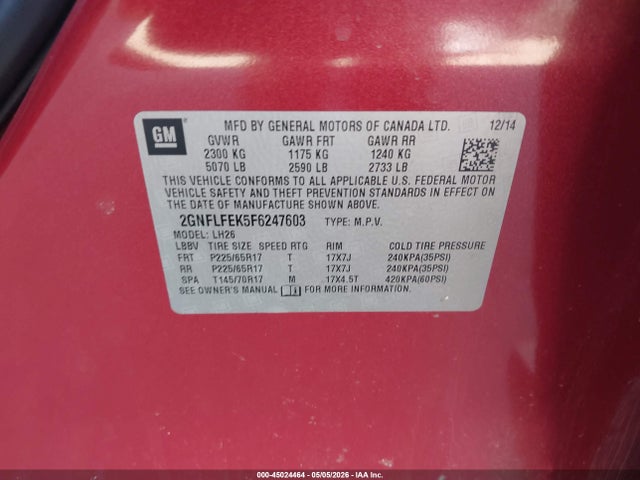 2GNFLFEK5F6247603 Chevrolet EQUINOX 1LT
