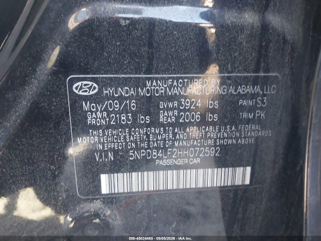 2017 Hyundai Elantra Se მანქანა იყიდება აუქციონზე, vin: 5NPD84LF2HH072592, აუქციონის ნომერი: 45024465