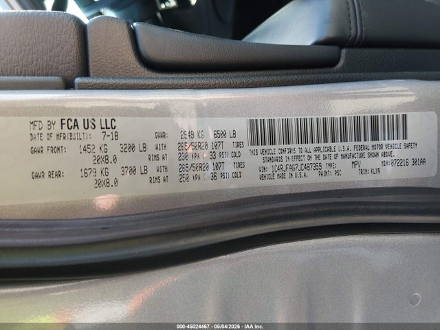 45024467 :رقم المزاد ، 1C4RJFAG7JC487359 vin ، 2018 Jeep Grand Cherokee Altitude 4x4 مزاد بيع