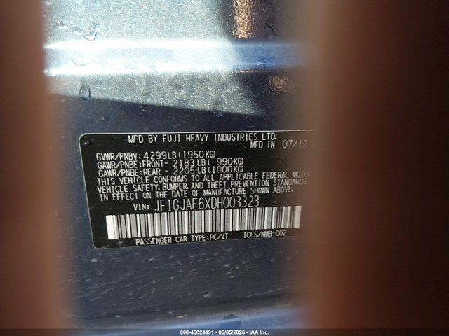 Aukcja sprzedaży 2013 Subaru Impreza 2.0i Premium, vin: JF1GJAE6XDH003323, numer aukcji: 45024491